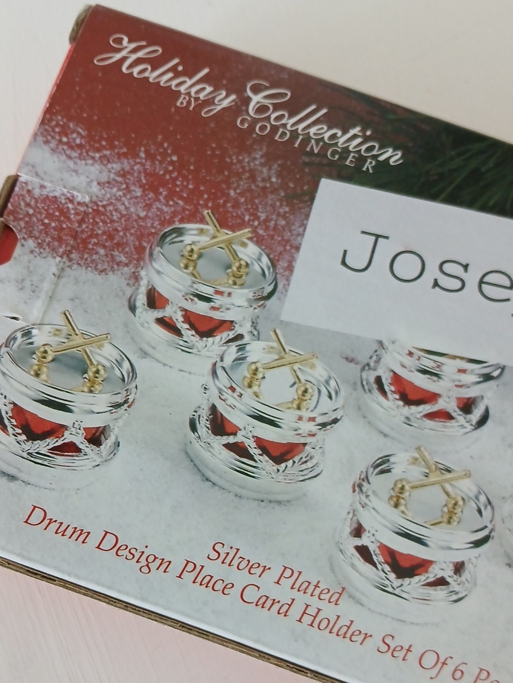 Godinger Silver-plated Drum Design Place Card Holder Set of 6 HOLIDAY COLLECTION